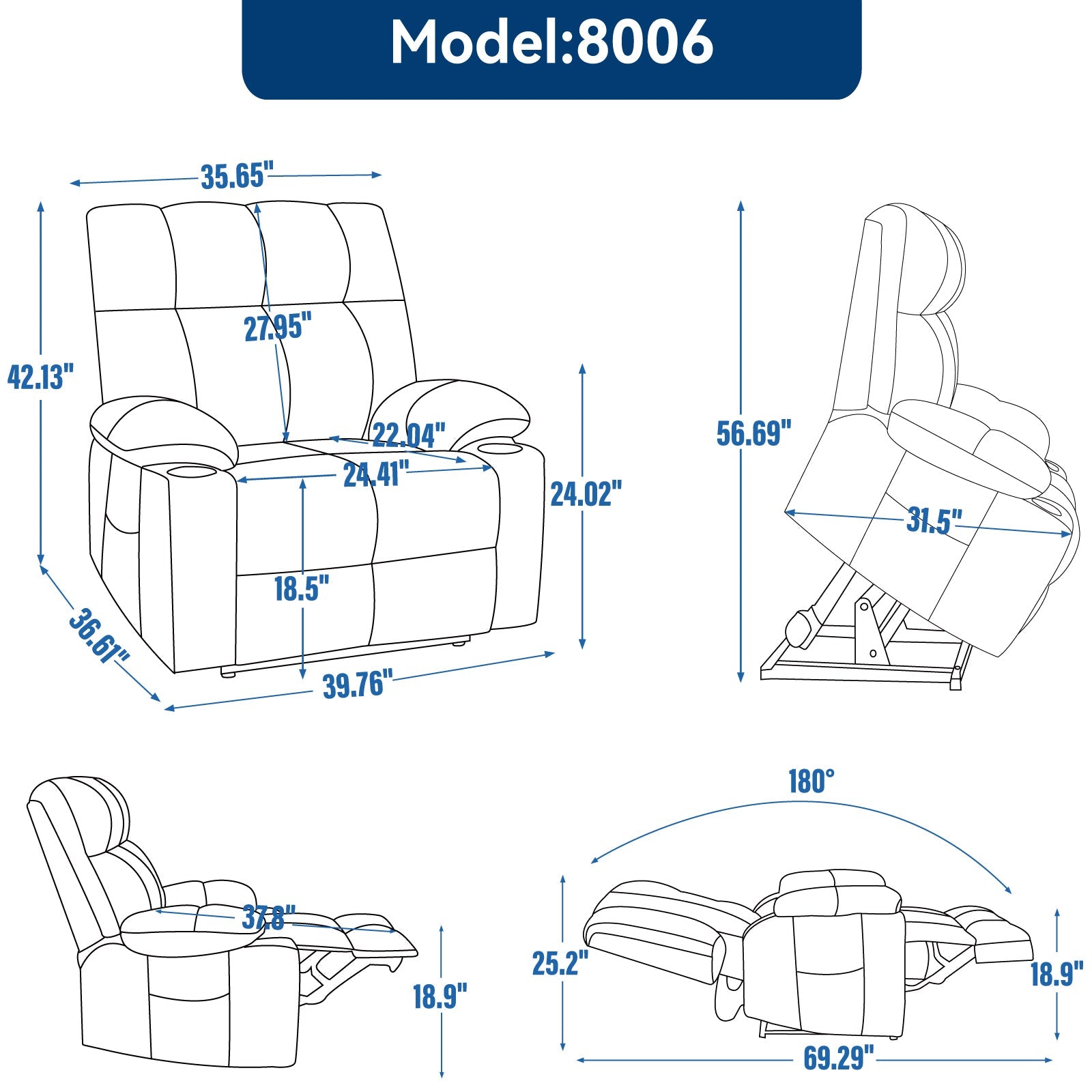 Oversized Power Lift Recliner with Dual Motor, Massage and Heat - 1st Choice Furniture Direct
