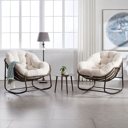 Oversized White Outdoor Rattan Rocking Chair with Cushion - 1st Choice Furniture Direct