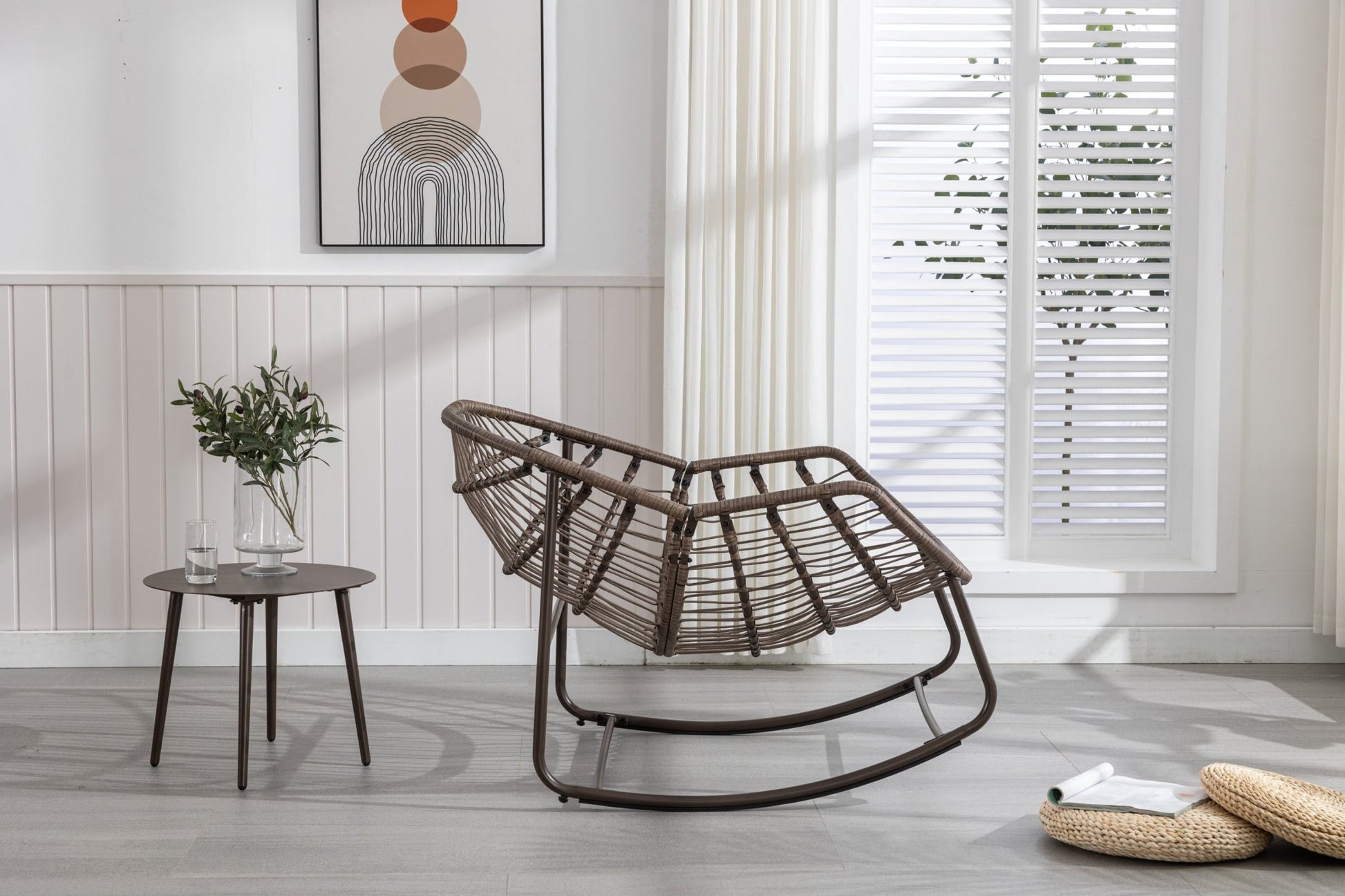 Oversized White Outdoor Rattan Rocking Chair with Cushion - 1st Choice Furniture Direct