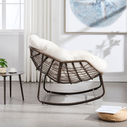 Oversized White Outdoor Rattan Rocking Chair with Cushion - 1st Choice Furniture Direct
