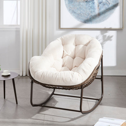 Oversized White Outdoor Rattan Rocking Chair with Cushion - 1st Choice Furniture Direct
