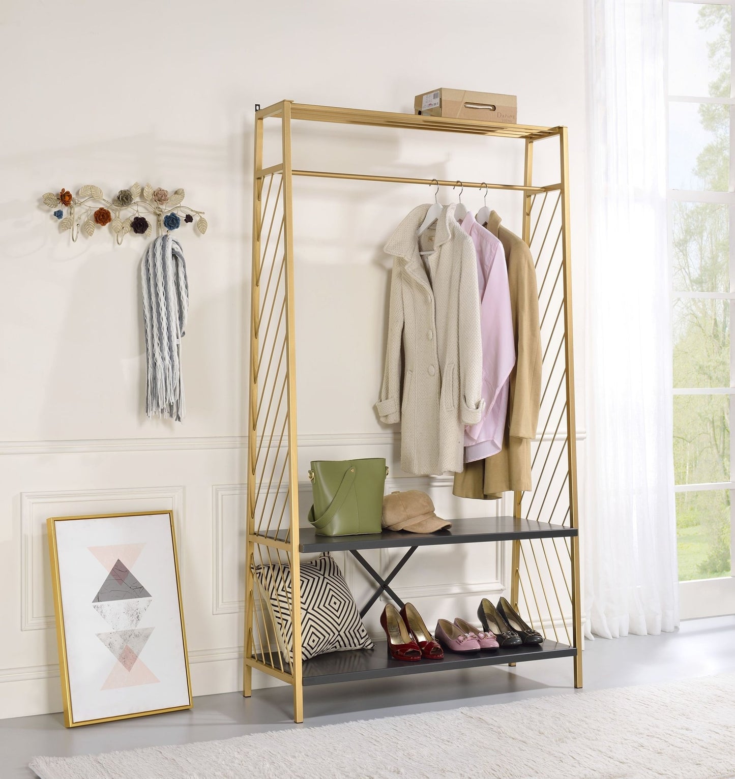 Pahor Gold & Black Finish Hall Tree - 1st Choice Furniture Direct
