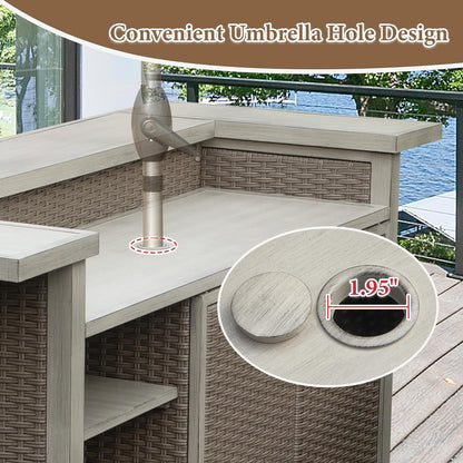 Patio Bar Table, Outdoor Aluminum PE Wicker Bar Cart with Cabinet, All Weather Use Storage Patio Cabinet for Patio Kitchen or Bar Cart, Wood Grain - 1st Choice Furniture Direct