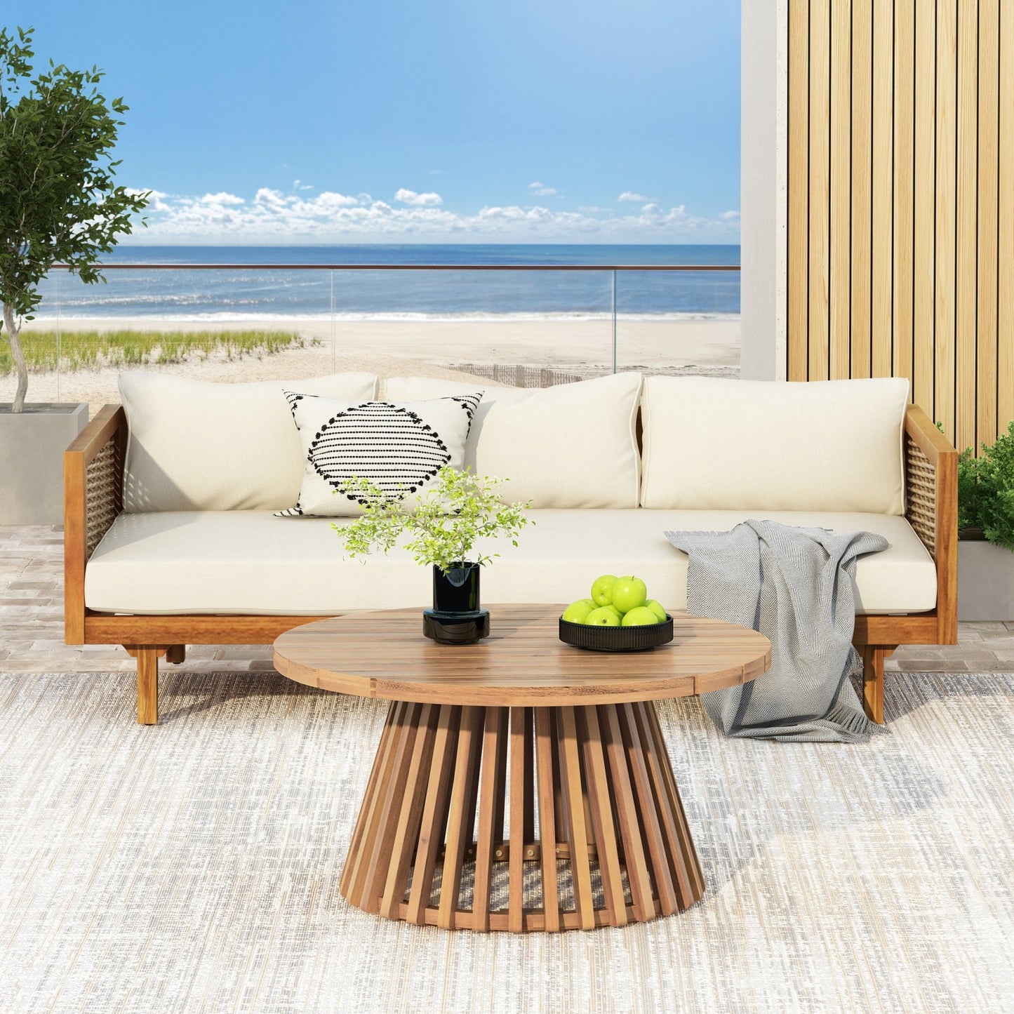 PATIO FURNITRE SETS : CLAREMONT 3 SEATER DAYBED + ACACIA WOOD TABLE - 1st Choice Furniture Direct