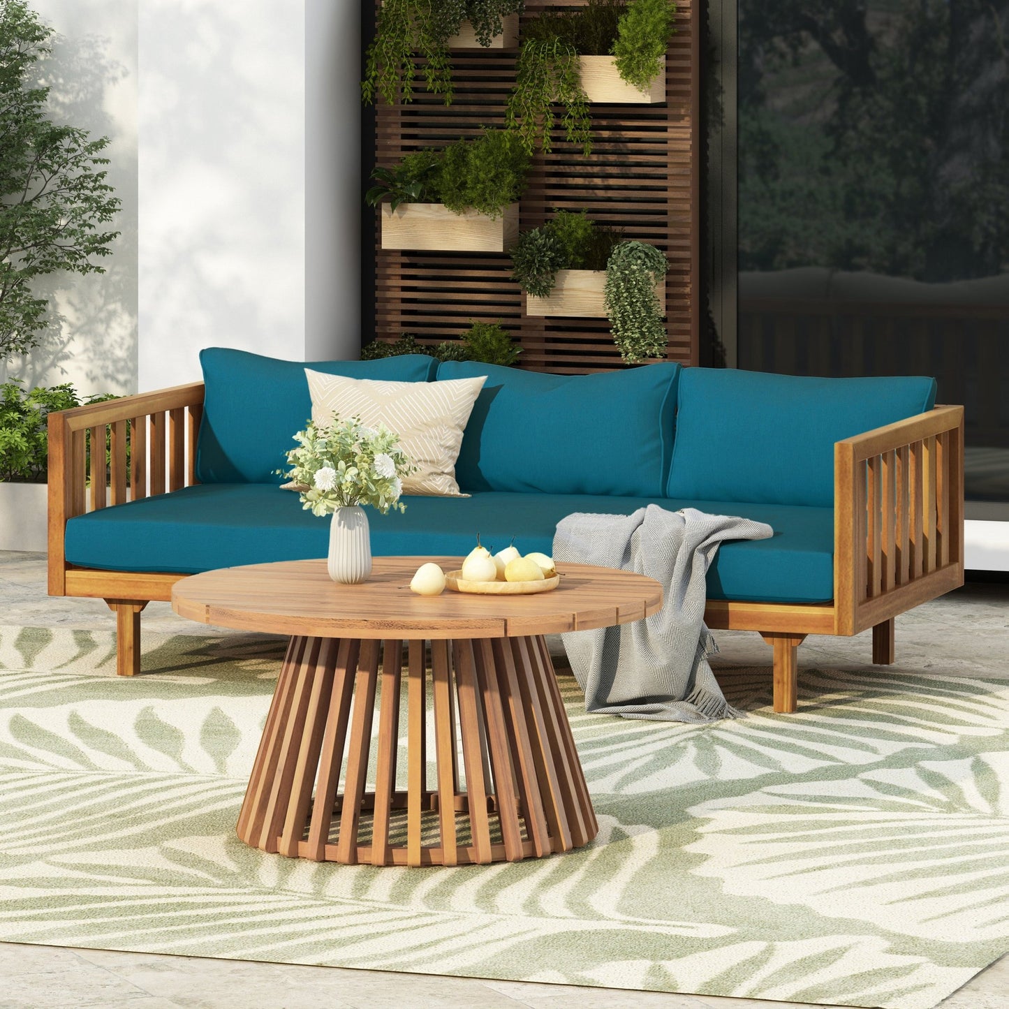 PATIO FURNITRE SETS : CLAREMONT 3 SEATER DAYBED + ACACIA WOOD TABLE - 1st Choice Furniture Direct