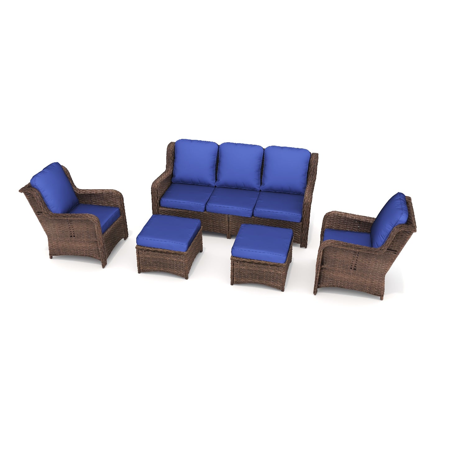 Patio Furniture Set Rattan Outdoor Sectional Conversation Sets 3-Seat Outdoor Couch,2 Single Chair and 2 Ottoman for Lawn, Balcony, Garden, Backyard (Gray-Navy, Set of 5) - 1st Choice Furniture Direct