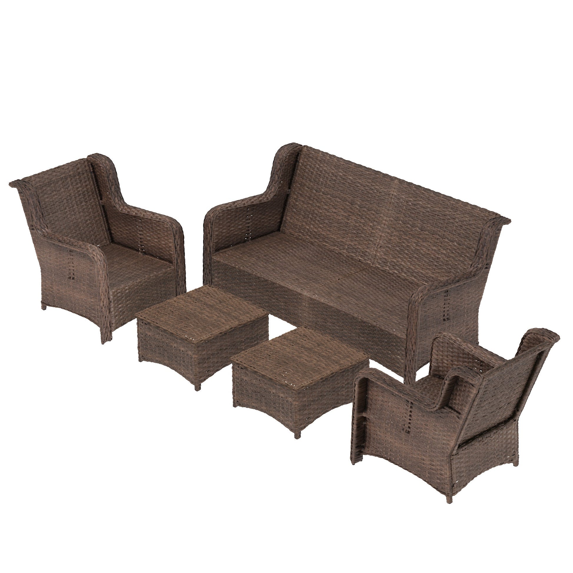 Patio Furniture Set Rattan Outdoor Sectional Conversation Sets 3-Seat Outdoor Couch,2 Single Chair and 2 Ottoman for Lawn, Balcony, Garden, Backyard (Gray-Navy, Set of 5) - 1st Choice Furniture Direct