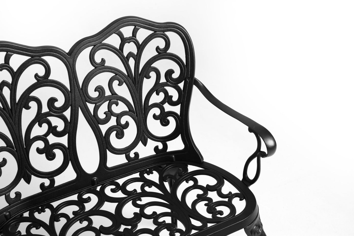 Patio Garden Bench Metal Park Bench Cast Aluminum Outdoor Furniture with Floral Rose for Patio,Park,Lawn,Yard Black - 1st Choice Furniture Direct