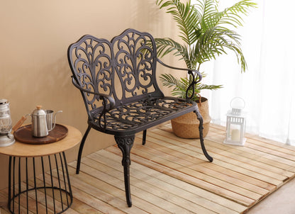 Patio Garden Bench Metal Park Bench Cast Aluminum Outdoor Furniture with Floral Rose for Patio,Park,Lawn,Yard Black - 1st Choice Furniture Direct