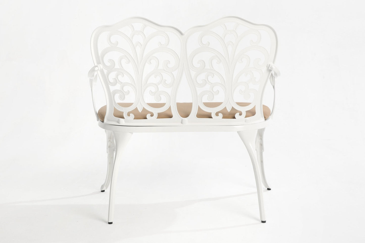 Patio Garden Bench Metal Park Bench Cast Aluminum Outdoor Furniture with Floral Rose for Patio,Park,Lawn,Yard with cushion white - 1st Choice Furniture Direct