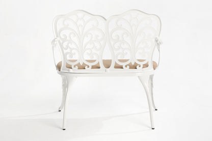 Patio Garden Bench Metal Park Bench Cast Aluminum Outdoor Furniture with Floral Rose for Patio,Park,Lawn,Yard with cushion white - 1st Choice Furniture Direct