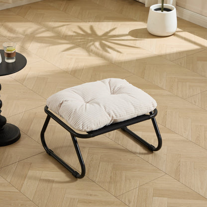 Patio Outdoor Lounge Chair with Ottoman, Comfy Sling Recliner Chair with Puffy Cushion and Foot Stool, Ideal for Living Room, Bedroom, Reading Room, Black frame with white cushion - 1st Choice Furniture Direct