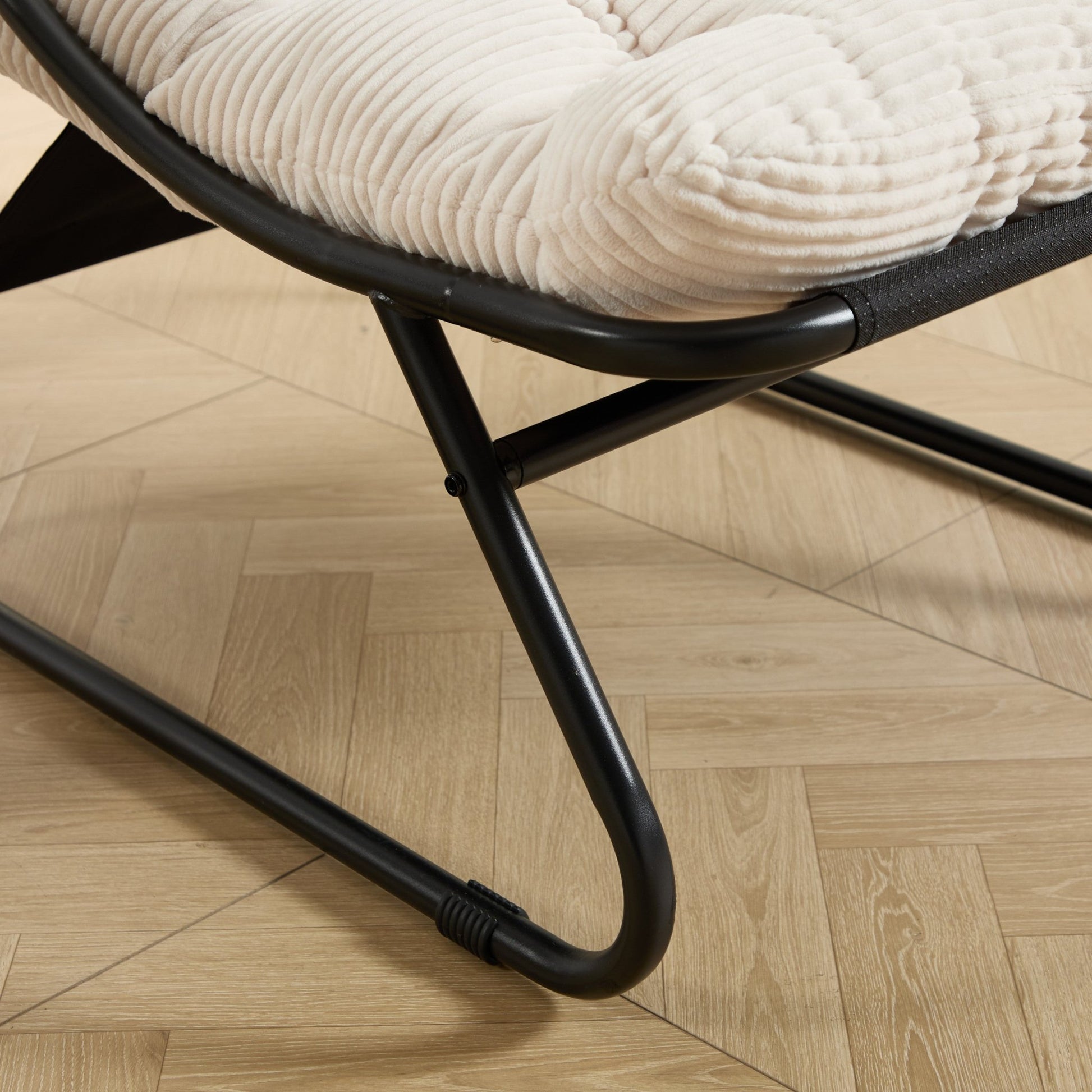 Patio Outdoor Lounge Chair with Ottoman, Comfy Sling Recliner Chair with Puffy Cushion and Foot Stool, Ideal for Living Room, Bedroom, Reading Room, Black frame with white cushion - 1st Choice Furniture Direct