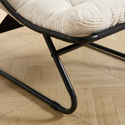 Patio Outdoor Lounge Chair with Ottoman, Comfy Sling Recliner Chair with Puffy Cushion and Foot Stool, Ideal for Living Room, Bedroom, Reading Room, Black frame with white cushion - 1st Choice Furniture Direct