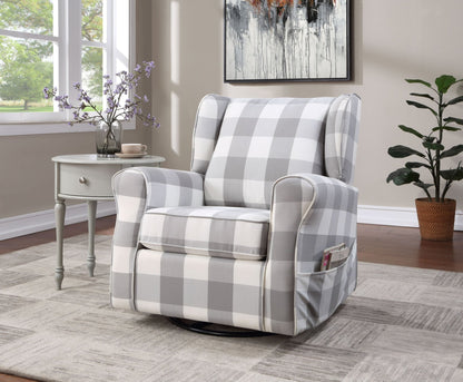 Patli Gray&White Fabric Glider Chair with Swivel - 1st Choice Furniture Direct