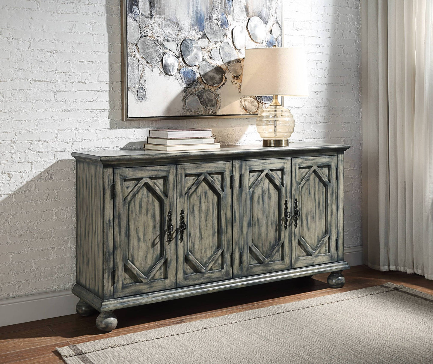Pavan Rustic Gray Finish Console Cabinet - 1st Choice Furniture Direct