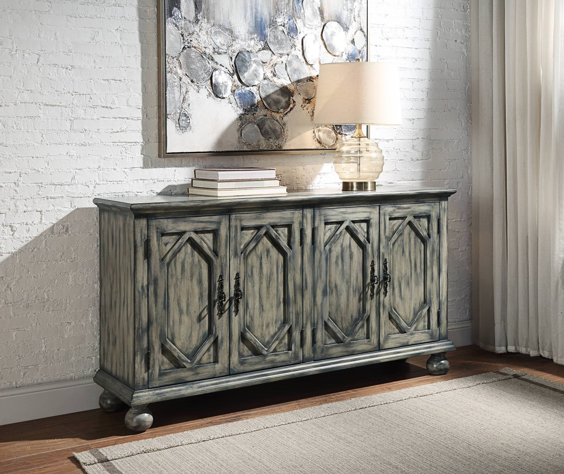 Pavan Rustic Gray Finish Console Cabinet - 1st Choice Furniture Direct