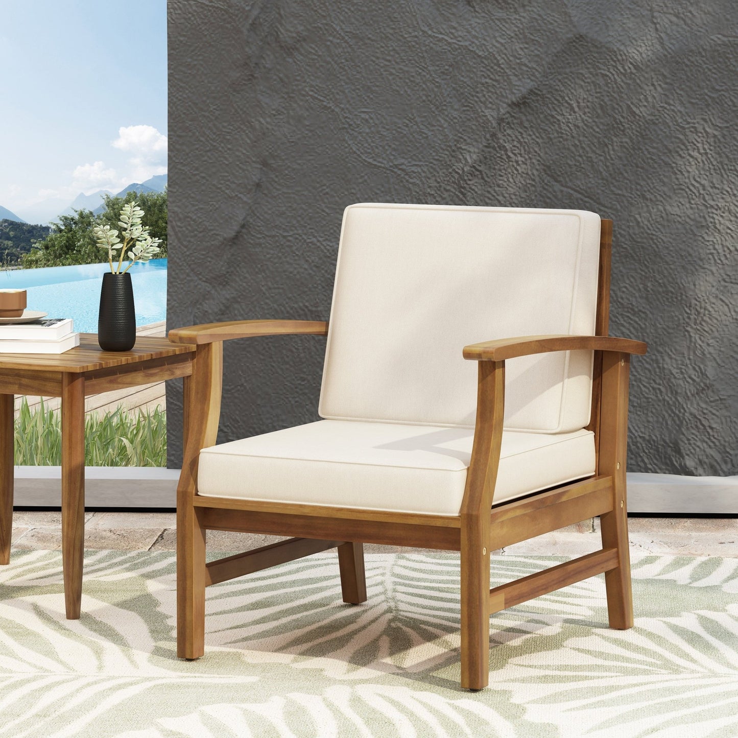 PERLA Contemporary Club Chair with Water - Resistant Cushions in Cream Acacia Wood - 1st Choice Furniture Direct