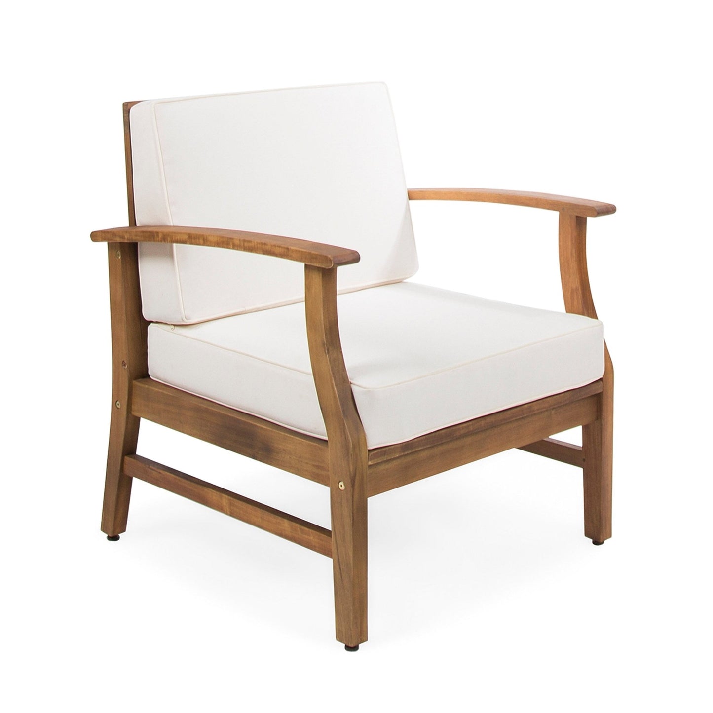 PERLA Contemporary Club Chair with Water - Resistant Cushions in Cream Acacia Wood - 1st Choice Furniture Direct