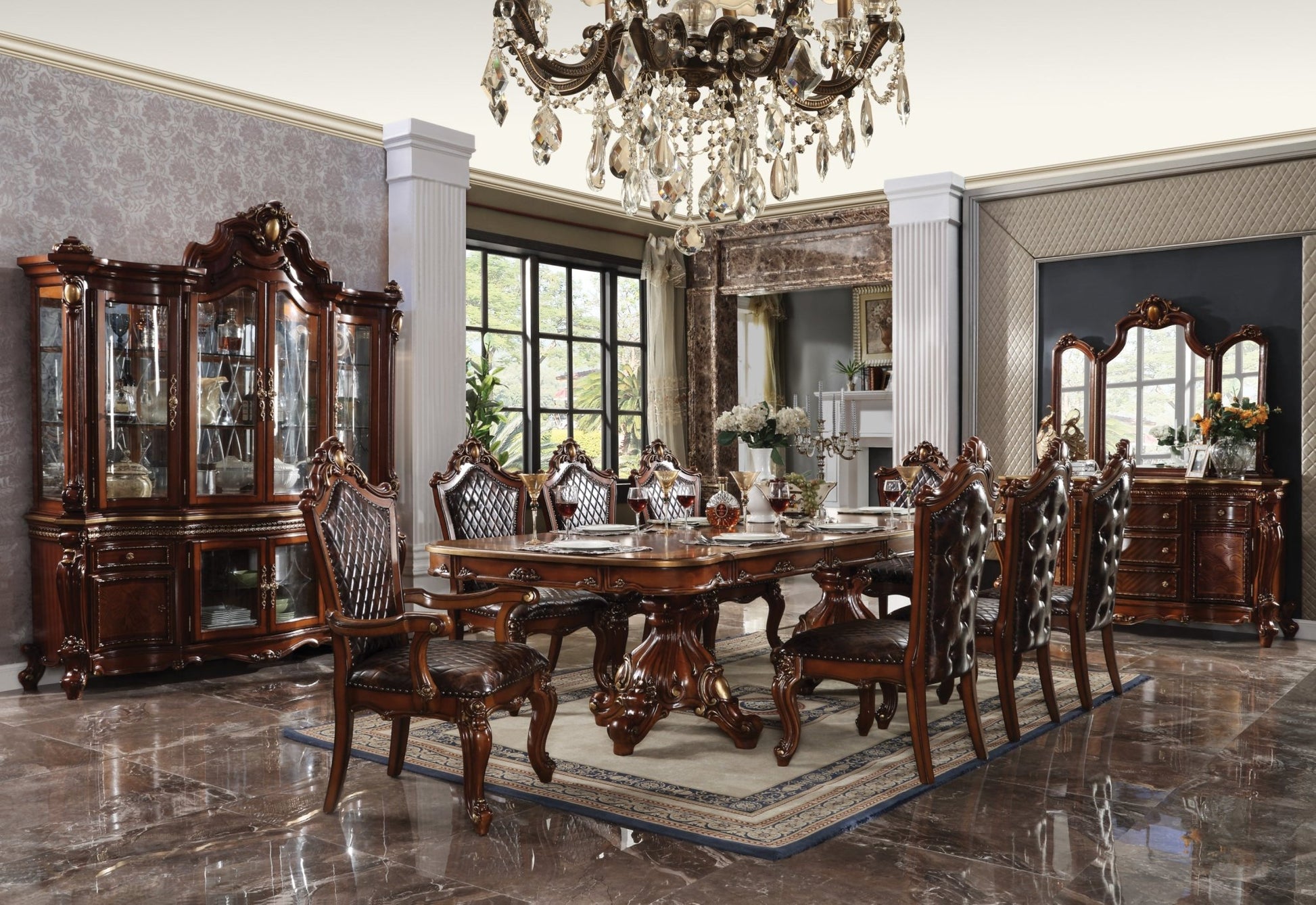 Picardy Synthetic Leather & Honey Oak Finish Arm Chair (Set of 2) - 1st Choice Furniture Direct