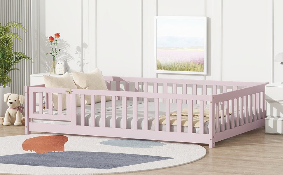 Pink Full Size Montessori Floor Bed with Fence and Door - 1st Choice Furniture Direct