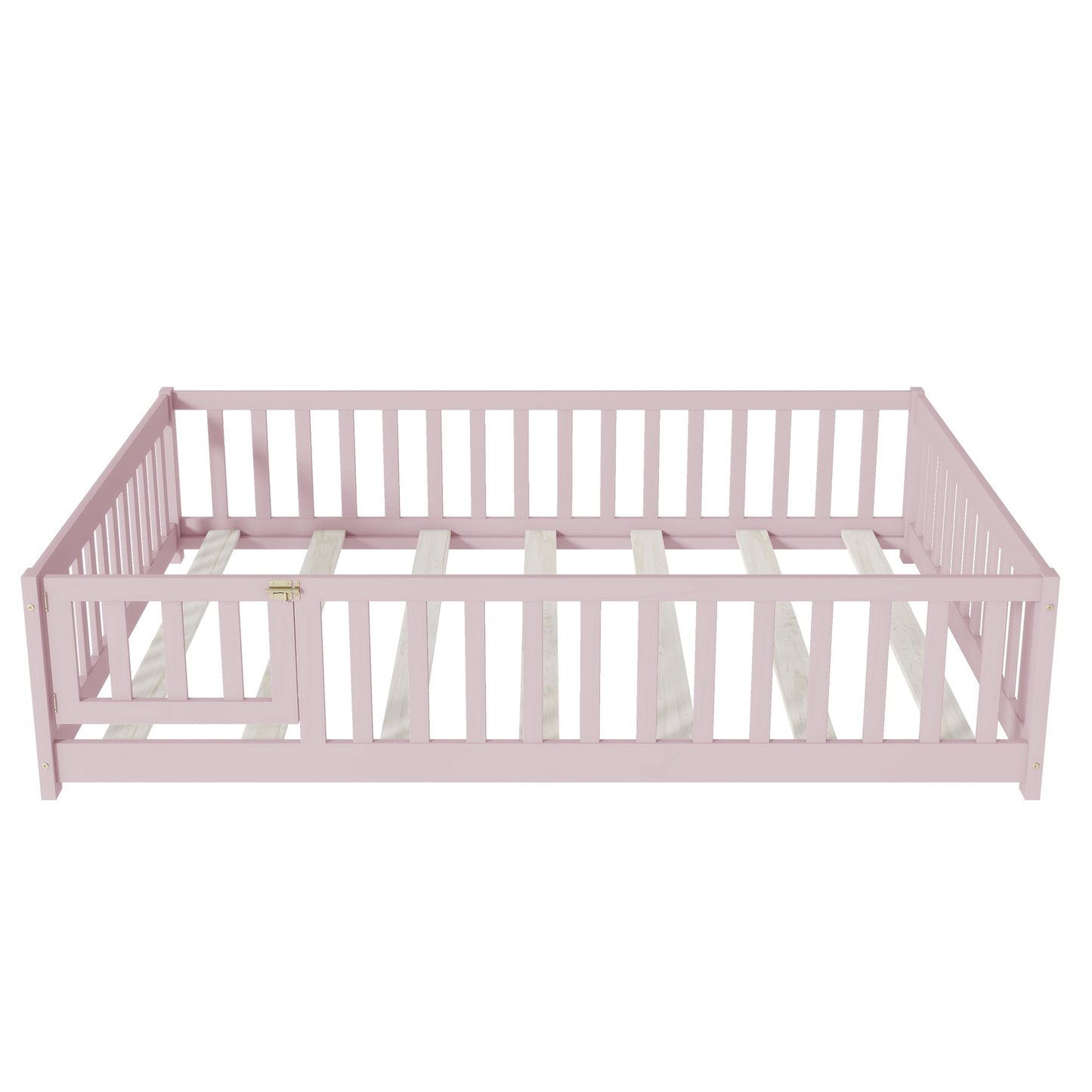 Pink Full Size Montessori Floor Bed with Fence and Door - 1st Choice Furniture Direct