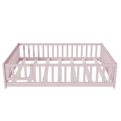 Pink Full Size Montessori Floor Bed with Fence and Door - 1st Choice Furniture Direct