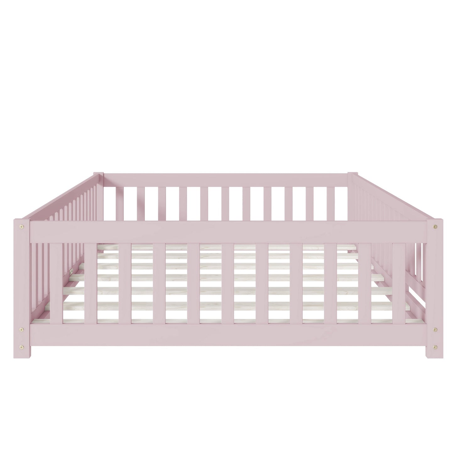 Pink Full Size Montessori Floor Bed with Fence and Door - 1st Choice Furniture Direct