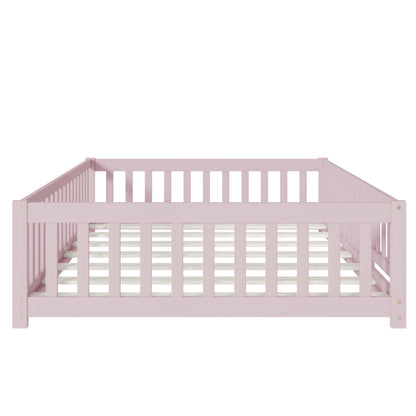 Pink Full Size Montessori Floor Bed with Fence and Door - 1st Choice Furniture Direct