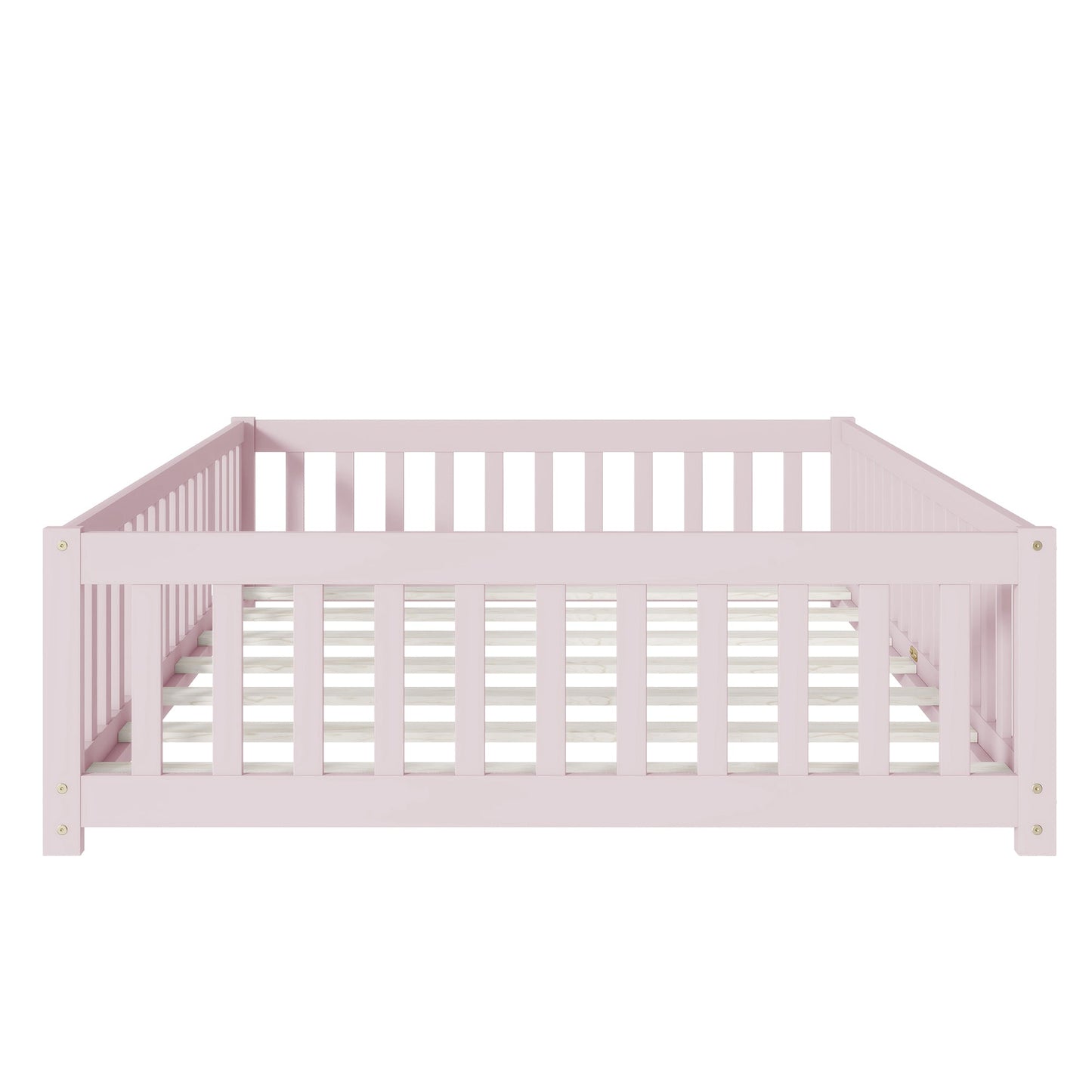Pink Full Size Montessori Floor Bed with Fence and Door - 1st Choice Furniture Direct