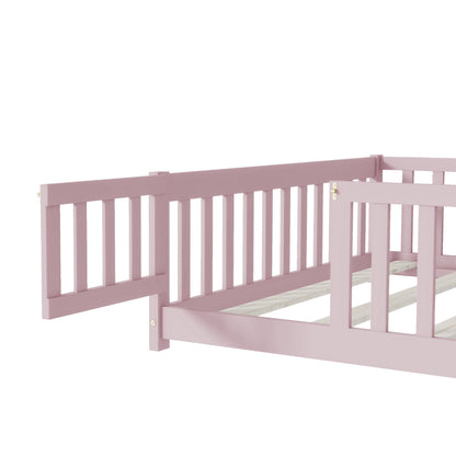 Pink Full Size Montessori Floor Bed with Fence and Door - 1st Choice Furniture Direct