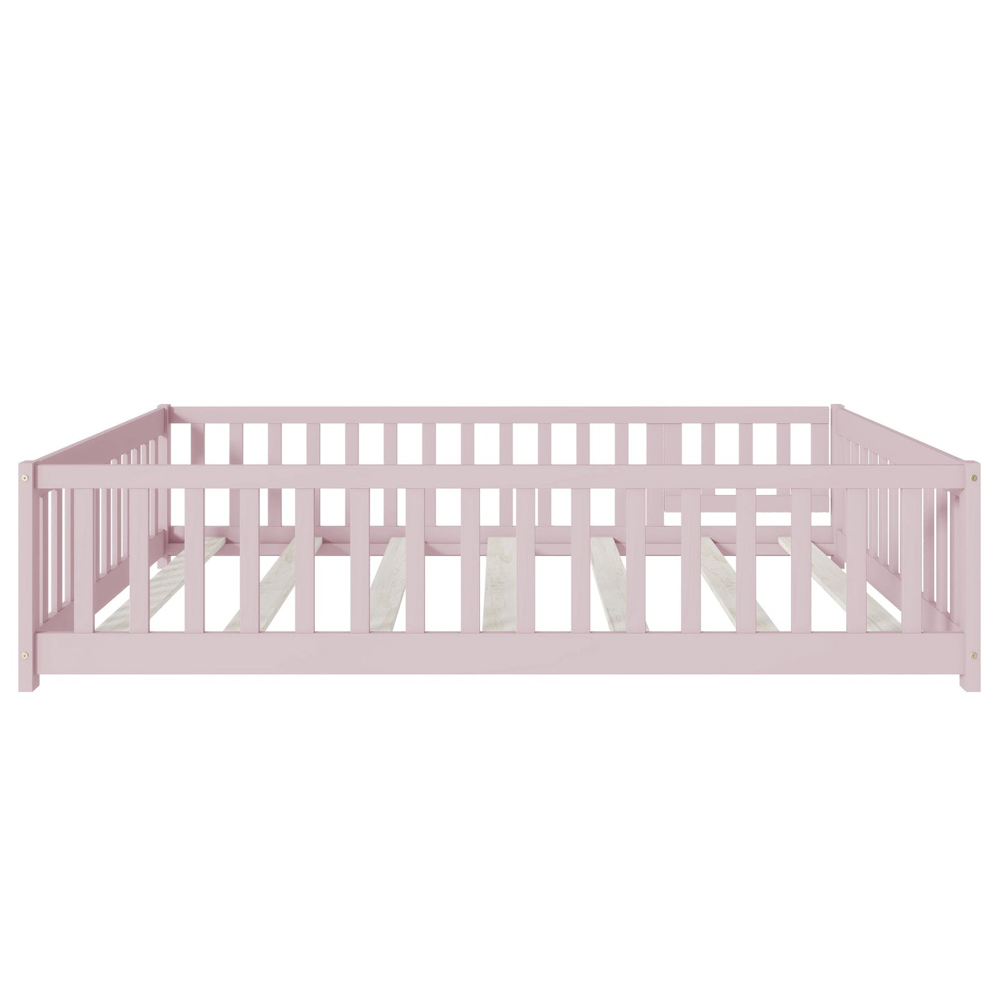 Pink Full Size Montessori Floor Bed with Fence and Door - 1st Choice Furniture Direct