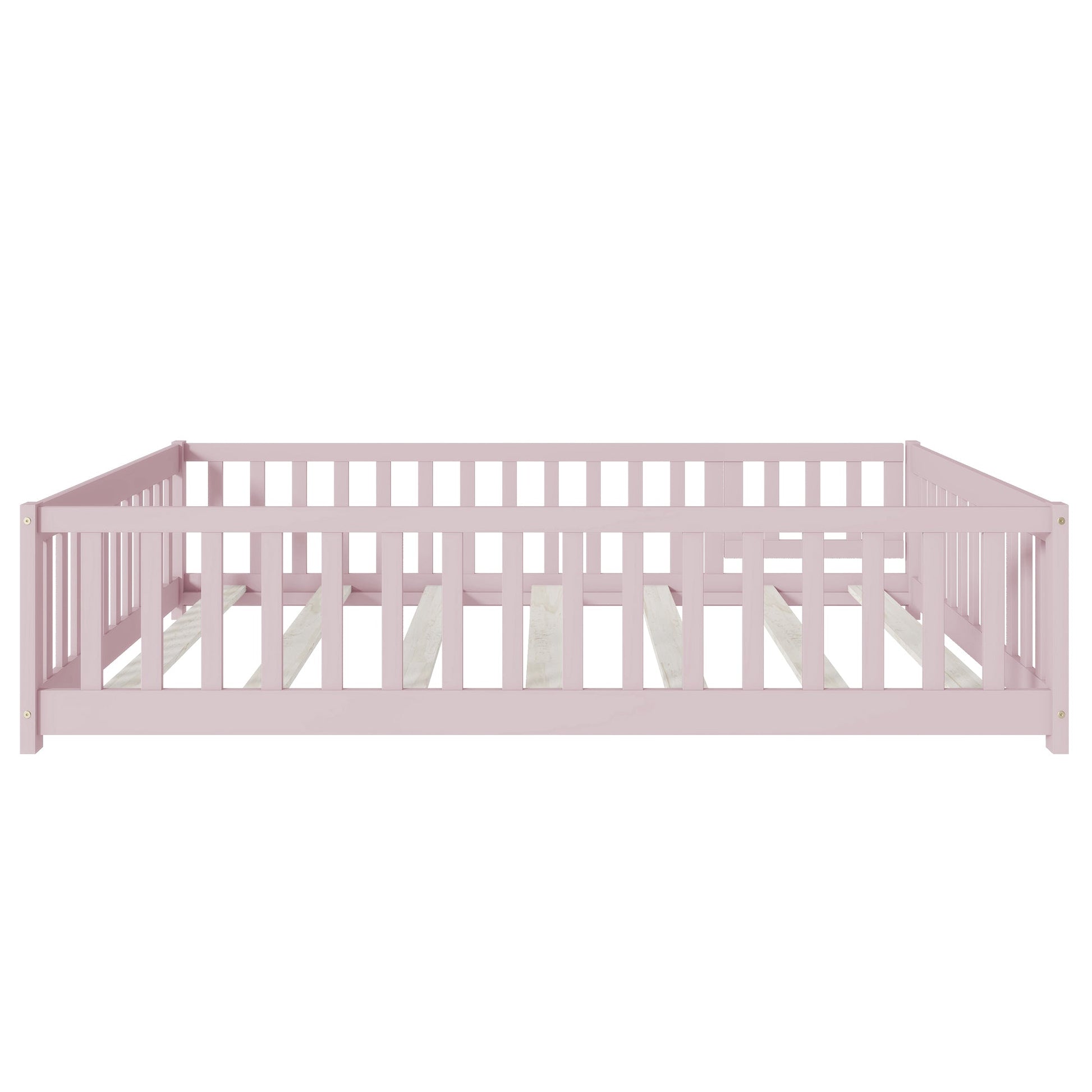 Pink Full Size Montessori Floor Bed with Fence and Door - 1st Choice Furniture Direct