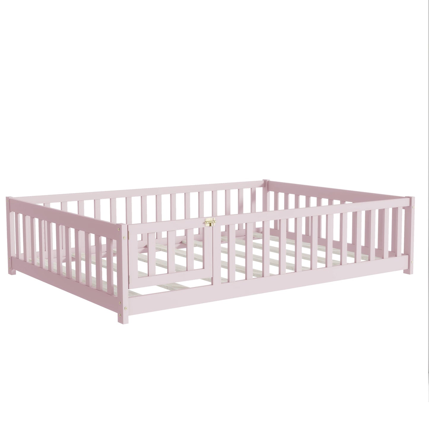 Pink Full Size Montessori Floor Bed with Fence and Door - 1st Choice Furniture Direct