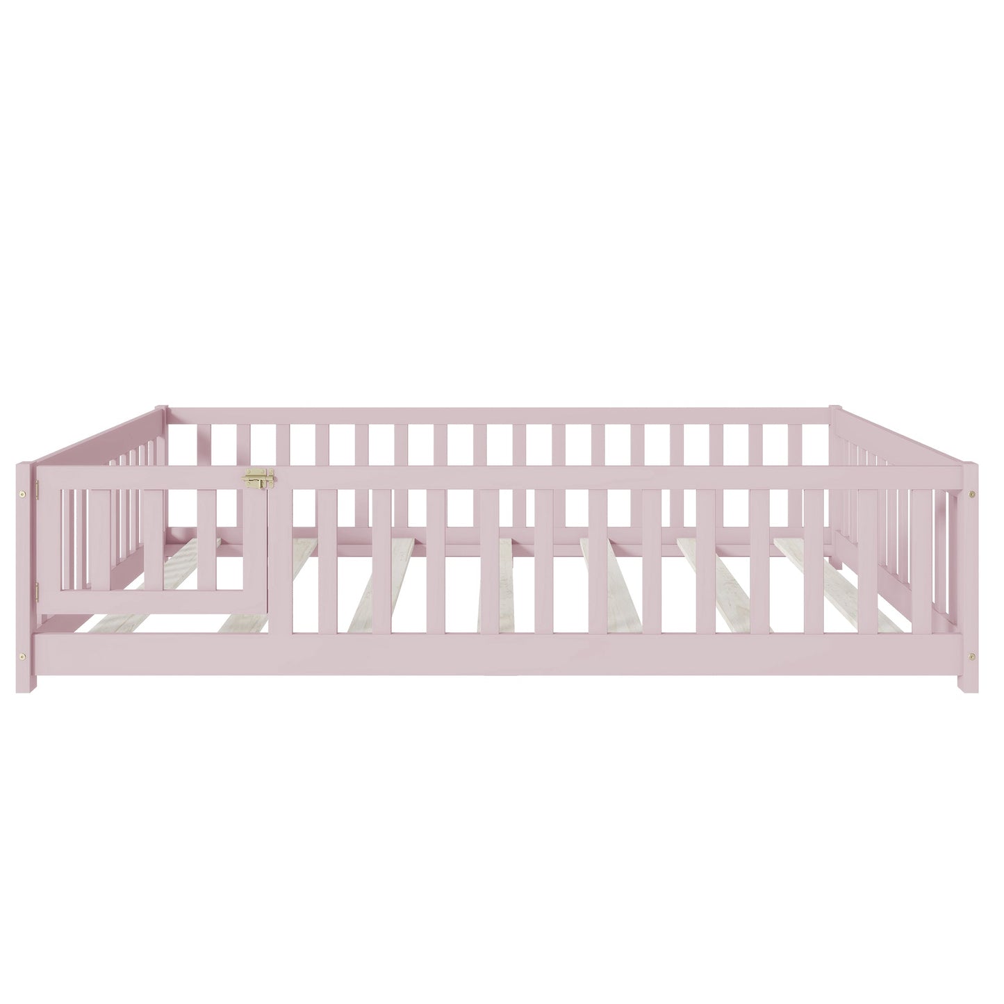 Pink Full Size Montessori Floor Bed with Fence and Door - 1st Choice Furniture Direct