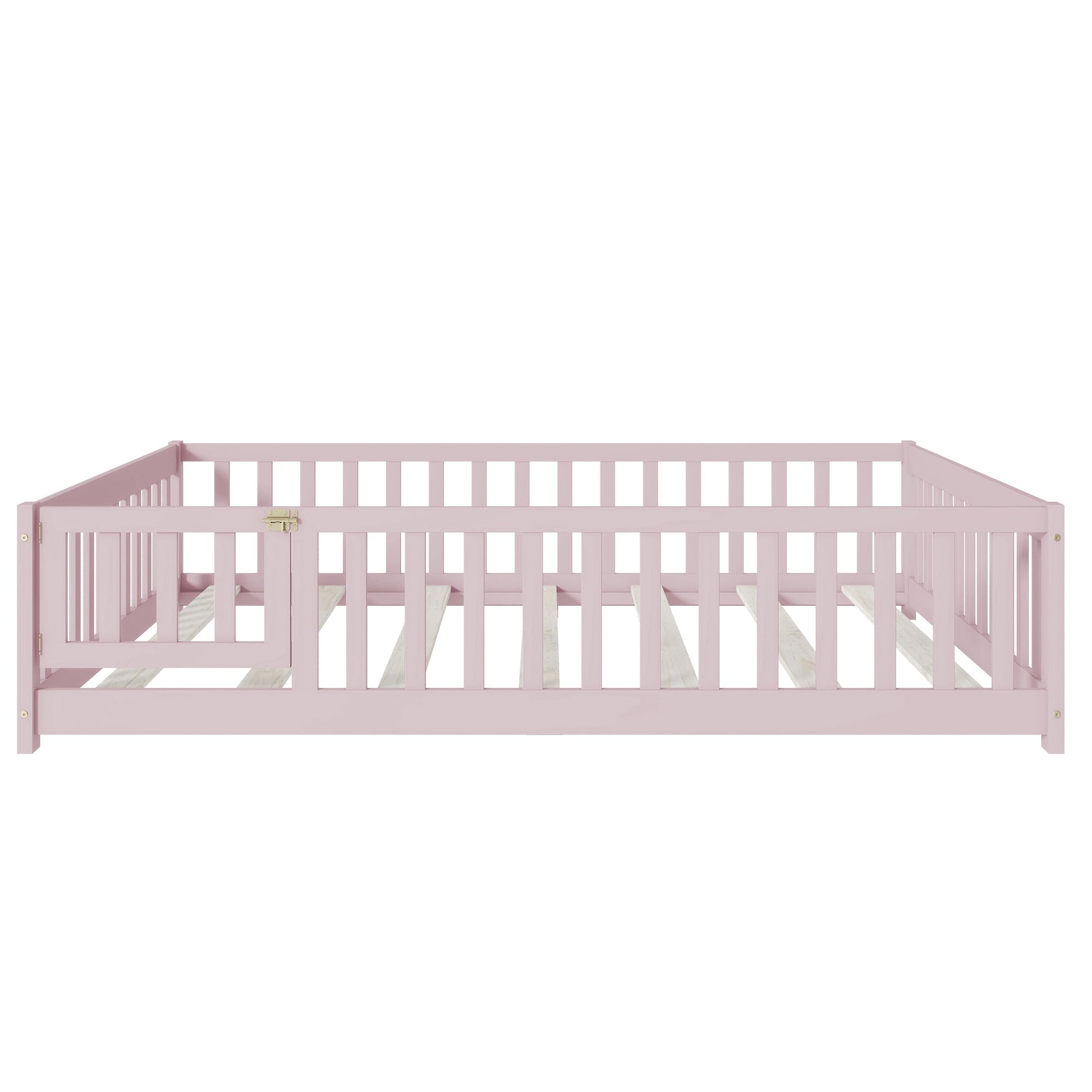 Pink Full Size Montessori Floor Bed with Fence and Door - 1st Choice Furniture Direct