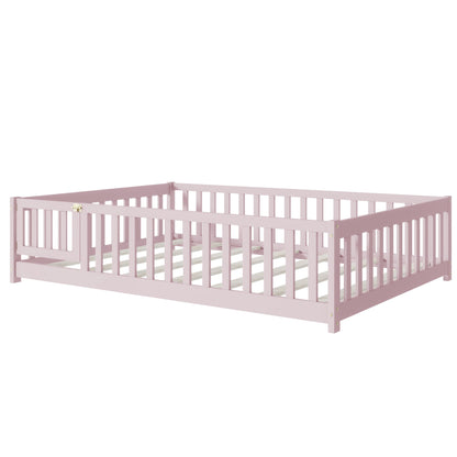 Pink Full Size Montessori Floor Bed with Fence and Door - 1st Choice Furniture Direct