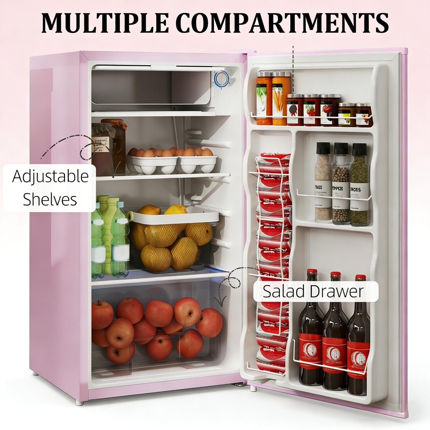 Pink Mini Fridge with Freezer | Compact Retro Refrigerator for Dorm & Bedroom - 1st Choice Furniture Direct