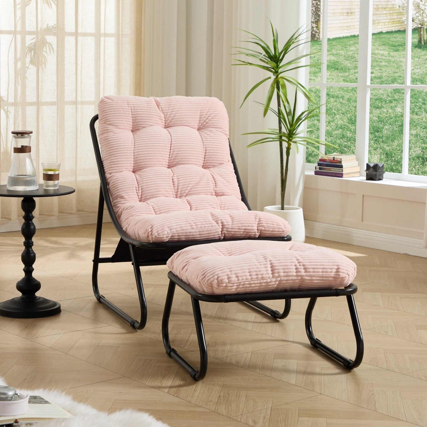 Pink Outdoor Lounge Chair with Ottoman & Cushions - 1st Choice Furniture Direct