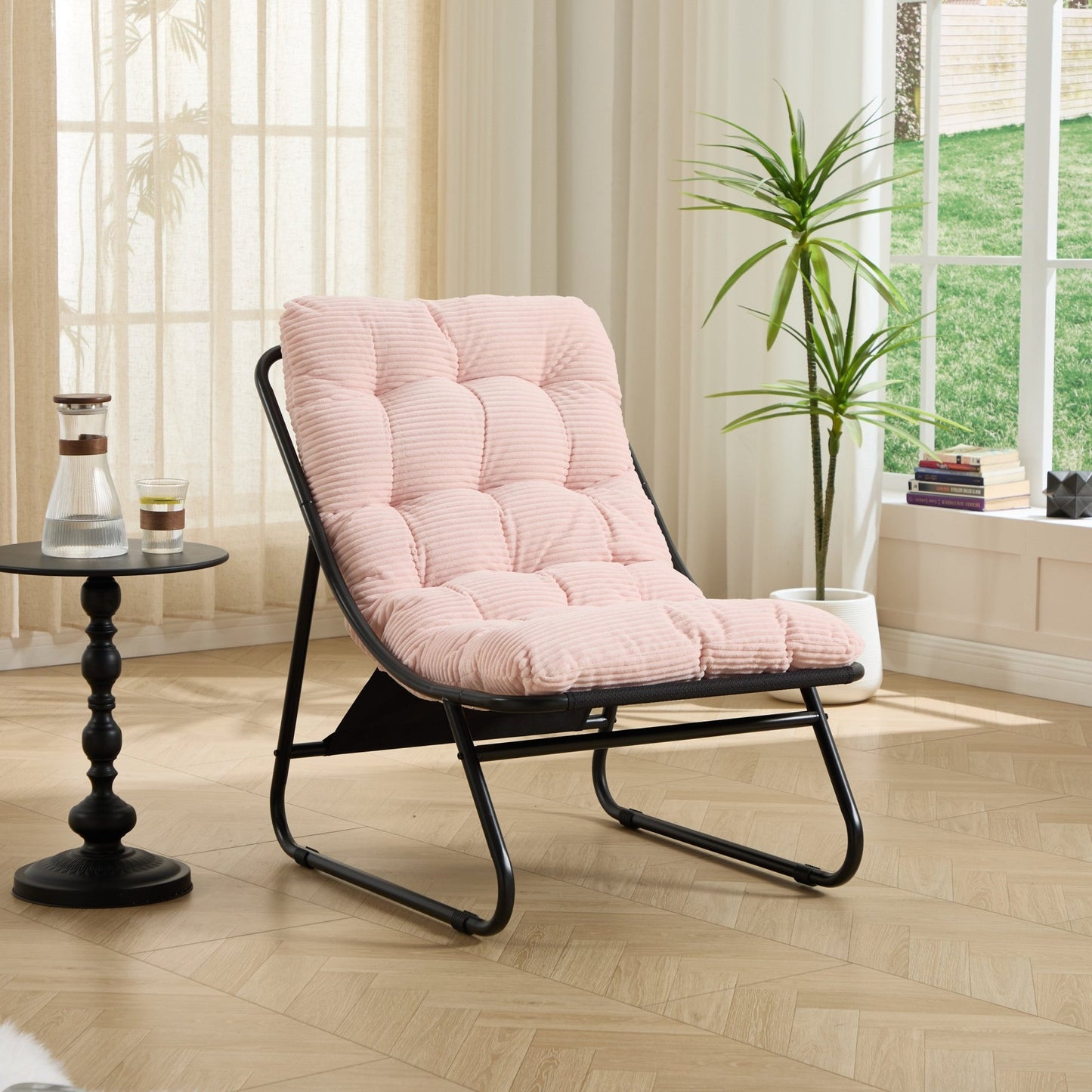 Pink Outdoor Lounge Chair with Ottoman & Cushions - 1st Choice Furniture Direct