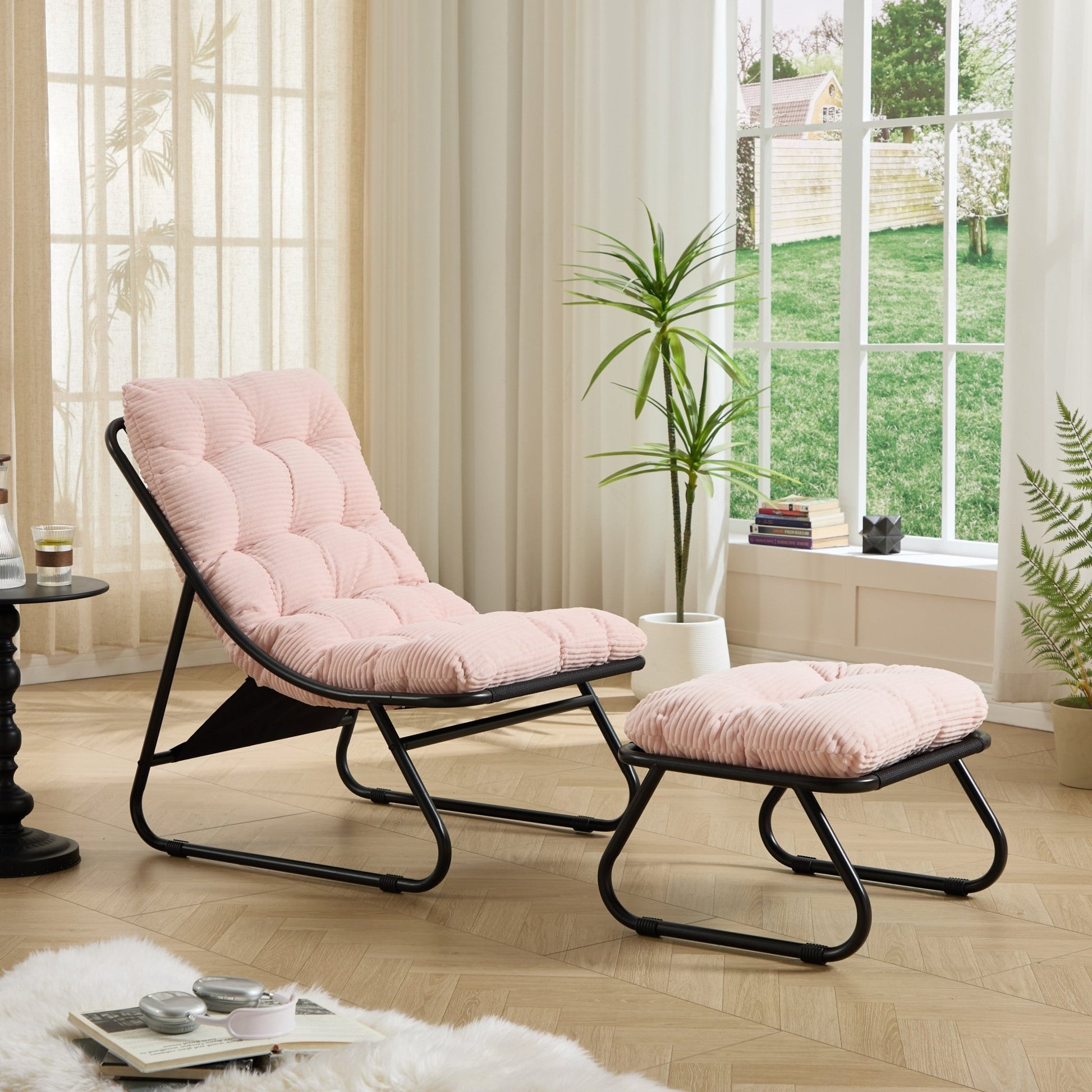 Pink Outdoor Lounge Chair with Ottoman & Cushions - 1st Choice Furniture Direct