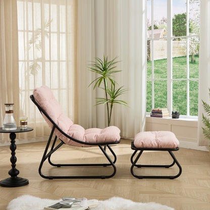 Pink Outdoor Lounge Chair with Ottoman & Cushions - 1st Choice Furniture Direct