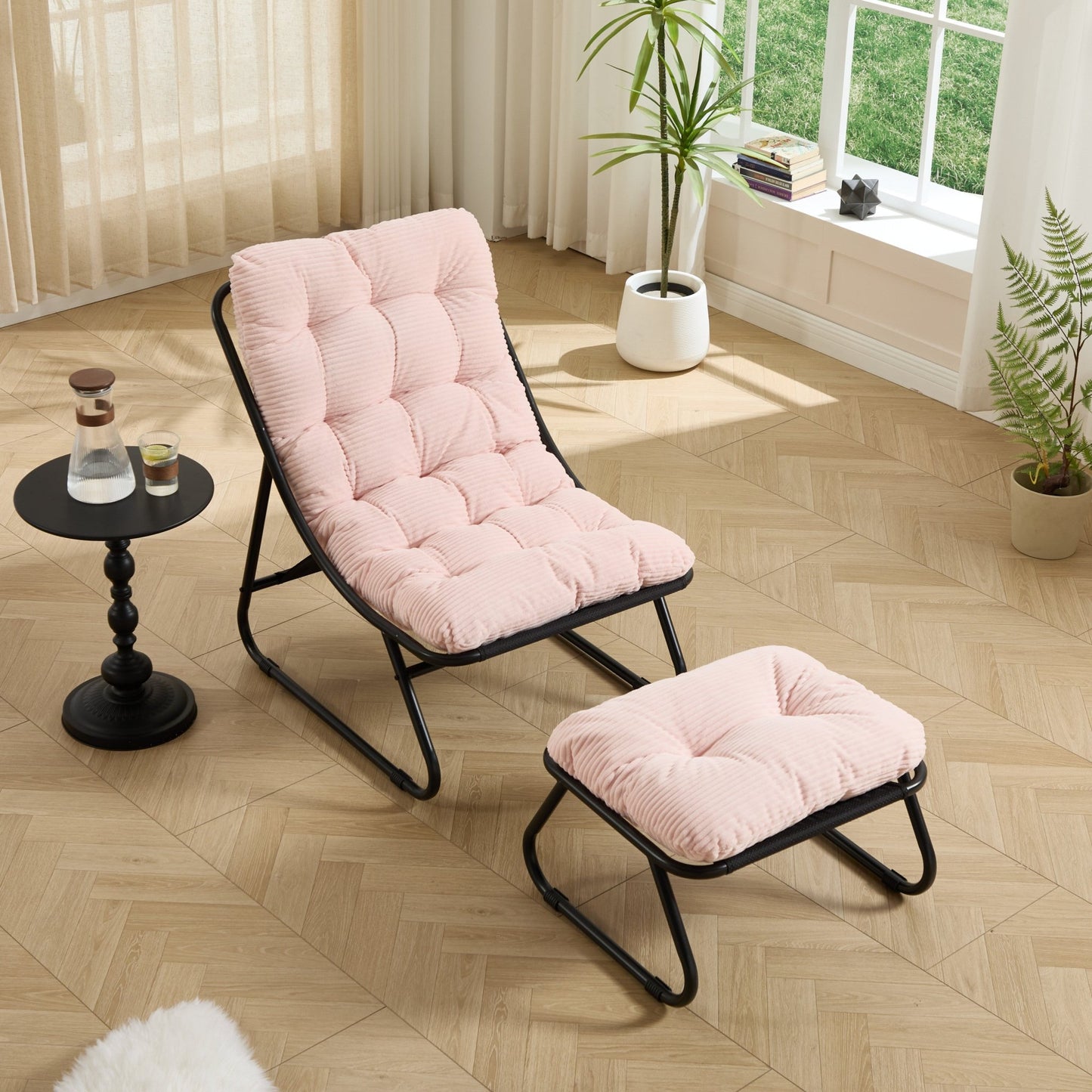 Pink Outdoor Lounge Chair with Ottoman & Cushions - 1st Choice Furniture Direct