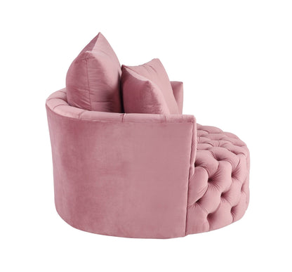 Pink Velvet Swivel Accent Chair with Button Tufting & Pillows - 1st Choice Furniture Direct