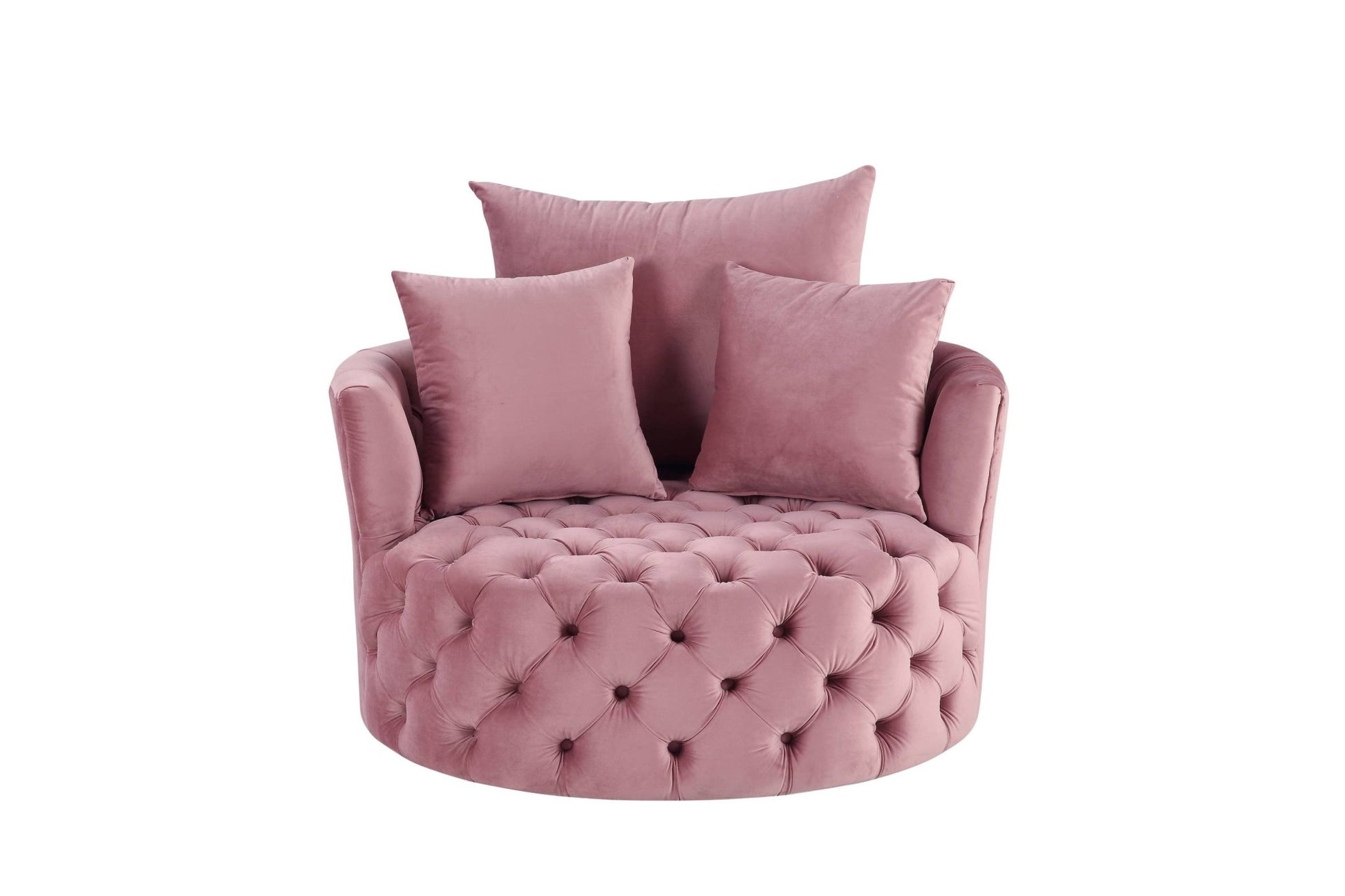 Pink Velvet Swivel Accent Chair with Button Tufting & Pillows - 1st Choice Furniture Direct