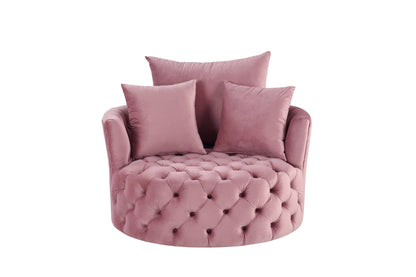 Pink Velvet Swivel Accent Chair with Button Tufting & Pillows - 1st Choice Furniture Direct