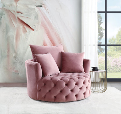 Pink Velvet Swivel Accent Chair with Button Tufting & Pillows - 1st Choice Furniture Direct