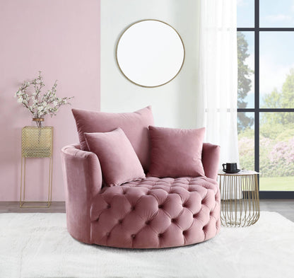 Pink Velvet Swivel Accent Chair with Button Tufting & Pillows - 1st Choice Furniture Direct