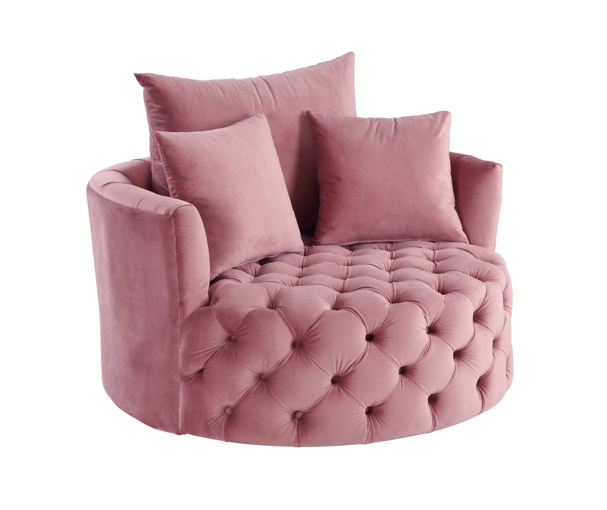 Pink Velvet Swivel Accent Chair with Button Tufting & Pillows - 1st Choice Furniture Direct