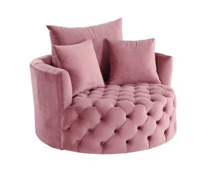 Pink Velvet Swivel Accent Chair with Button Tufting & Pillows - 1st Choice Furniture Direct